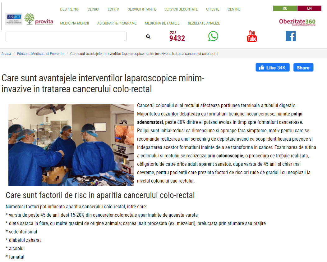 Care sunt avantajele interventilor laparoscopice minim-invazive in tratarea cancerului colo-rectal